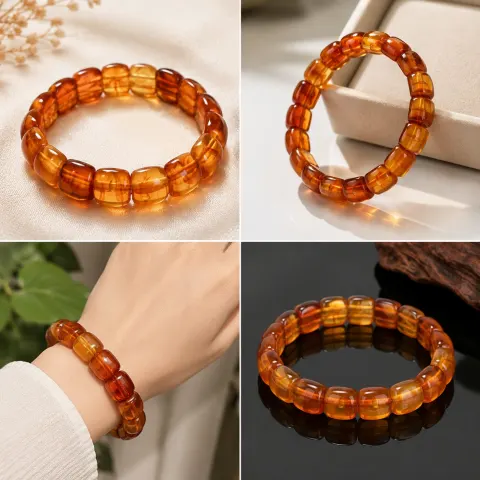 Amber-Style Stretch Bracelet with Translucent Orange Beads