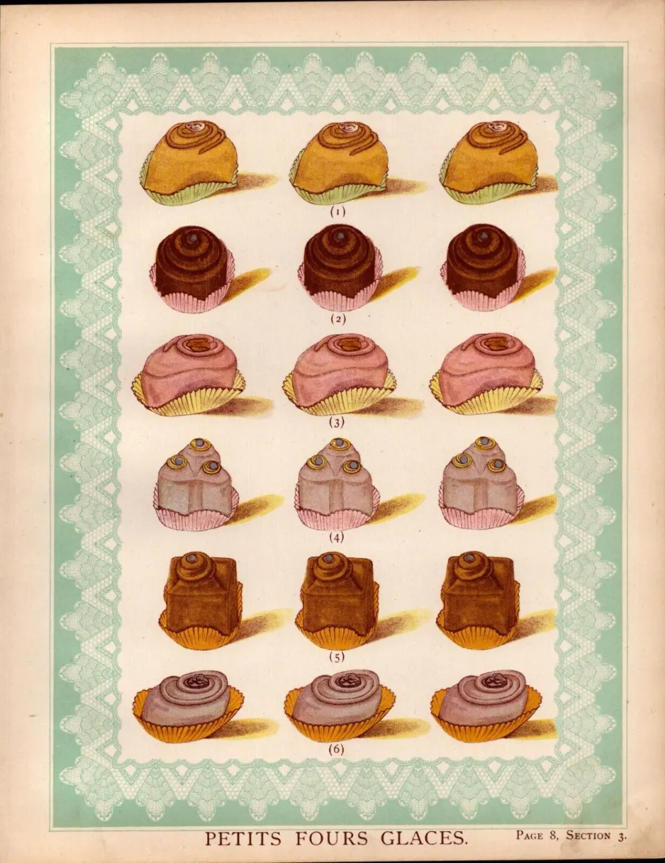 Petits Fours Glaces 3 T Percy Lewis & A.G Bromley Antique Chromolithograph Print