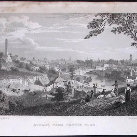 View of Dublin From Phoenix Park 194 Years Old Antique Steel Engraving-31