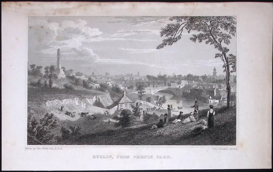 View of Dublin From Phoenix Park 194 Years Old Antique Steel Engraving-31