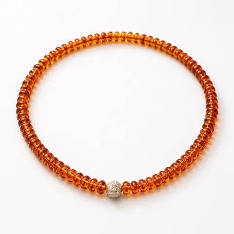 Amber-Coloured Bead Necklace with Decorative Crystal Bead