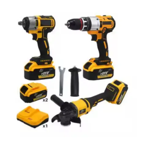 21V Lithium Battery Electric Wrench Set, Cordless Brushless Drill,Angle Grinder Combo With Hard Case