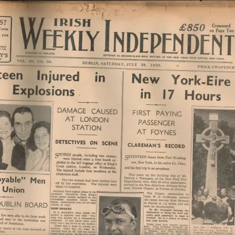 1939 Irish Newspaper 17 Injured London Kings Cross Station
