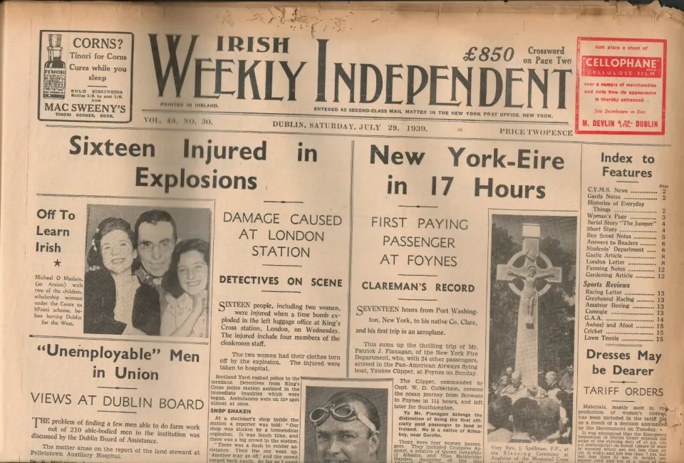 1939 Irish Newspaper 17 Injured London Kings Cross Station