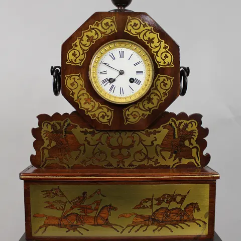 Antique 19th c. Brass Inlaid Mantle Clock