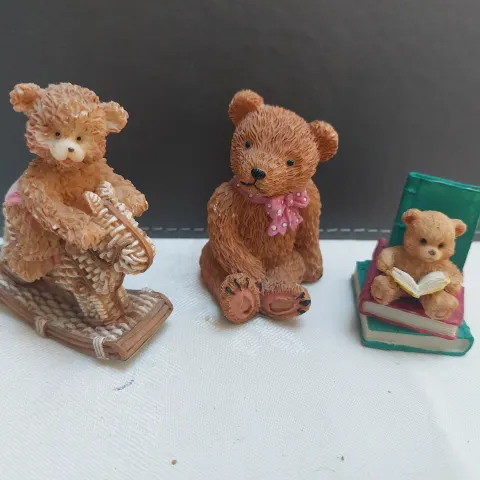 3 x teddy ornaments, rocking horse bear, book bear