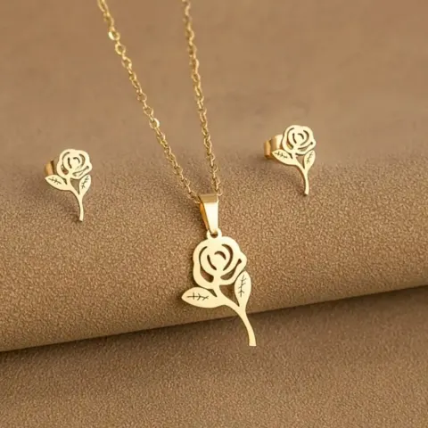New! 18K Gold Plated Stainless Steel Rose Set
