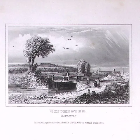 View of Winchester Hampshire 180 Years-Old Copper Plate Print-118
