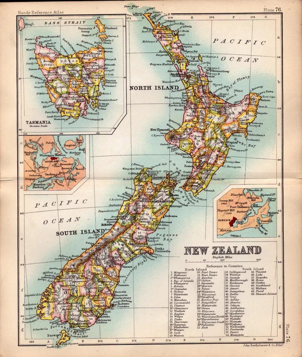 New Zealand & Tasmania Double Sided Antique 1896 Map.