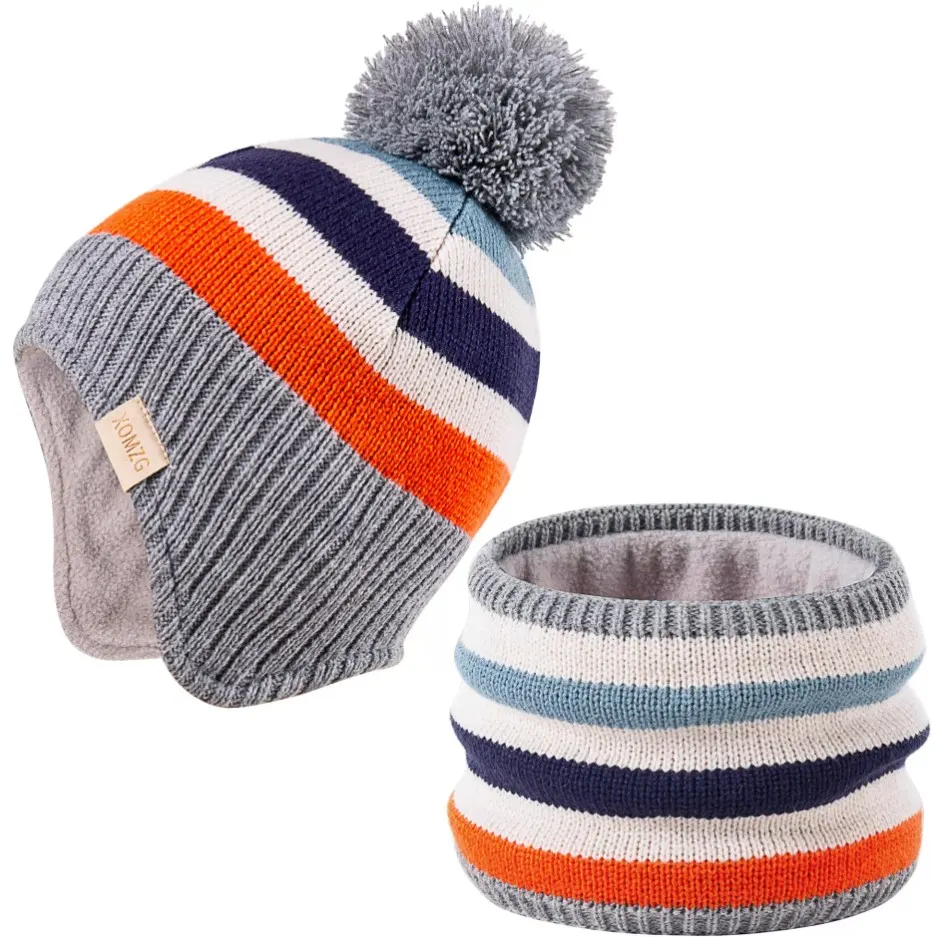 6 x Beanie Knit Hats for Toddlers with Earflap Fleece L18a sku-4214
