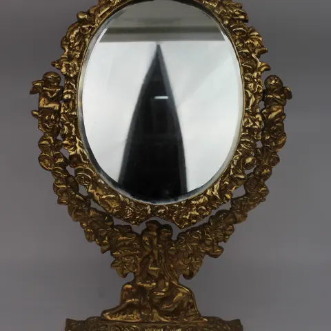 Ornate Vintage Brass Cherub Dressing Table Mirror