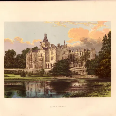 Adare Manor Co Limerick Ireland Gilt-Edge Coloured Antique Book Plate.