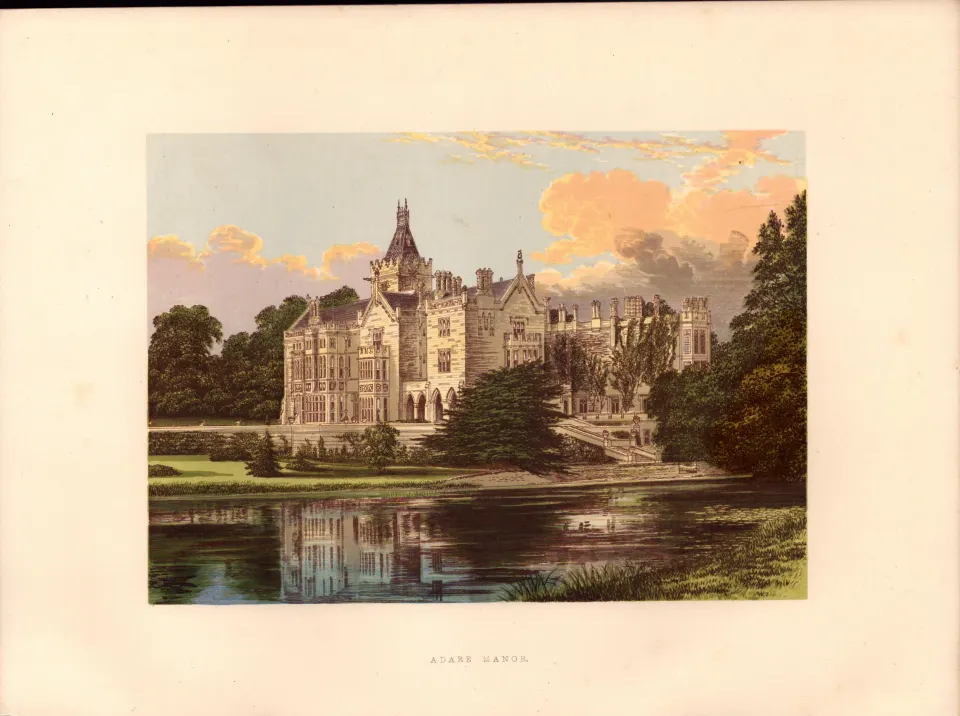 Adare Manor Co Limerick Ireland Gilt-Edge Coloured Antique Book Plate.