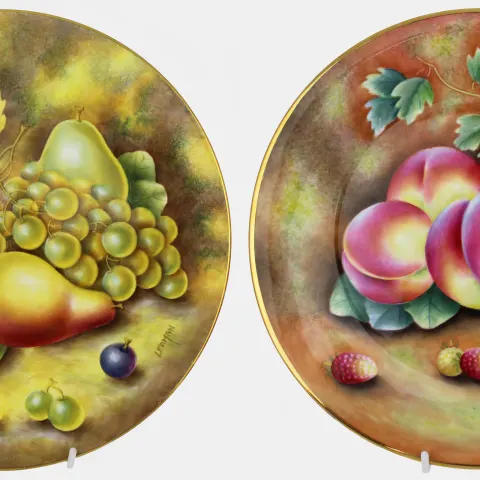 Pair of Leaman Hand Painted Fruit Cabinet Plates