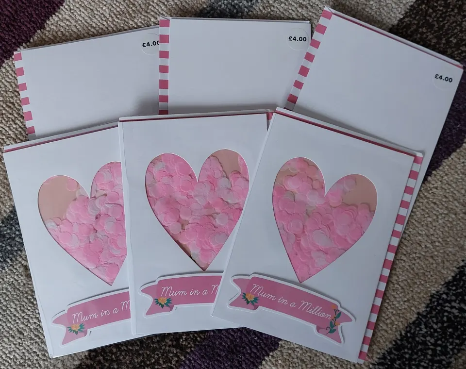 Mum in a Million Cards.  Confetti from Paperchase.  Box of 48