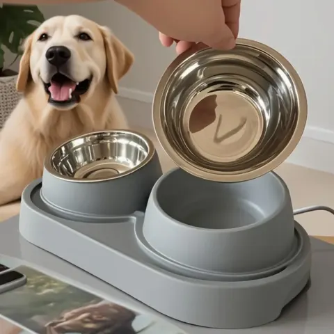 Modern Elevated Double Pet Bowl – Heavy-Duty, Easy-Clean Food & Water Feeder For Medium & Large Dogs