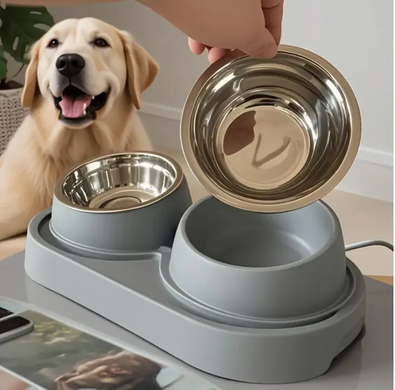 Modern Elevated Double Pet Bowl – Heavy-Duty, Easy-Clean Food & Water Feeder For Medium & Large Dogs