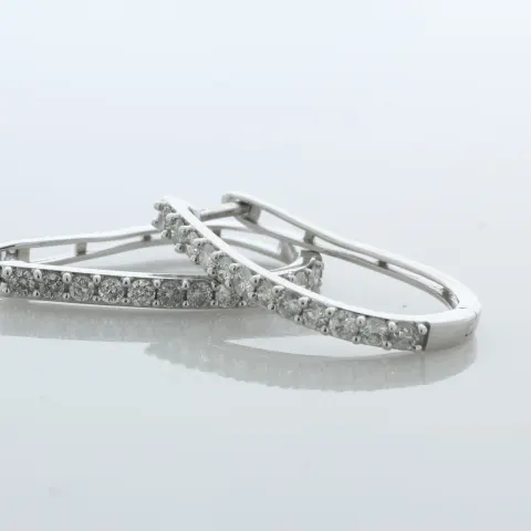 9ct White Gold Semi Eternity Diamond Hoop Earrings 1.00 Carats