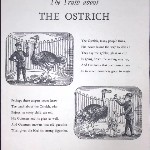 Guinness 68 Years-Old Advert 1957 The Ostrich Print: G.E.2787.