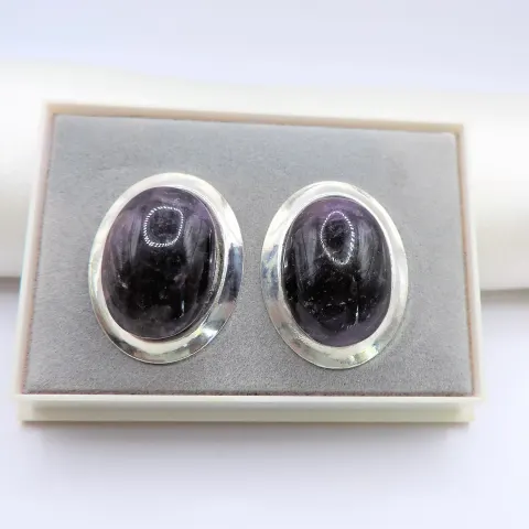 Silver Cabochon Amethyst Earrings New in Box