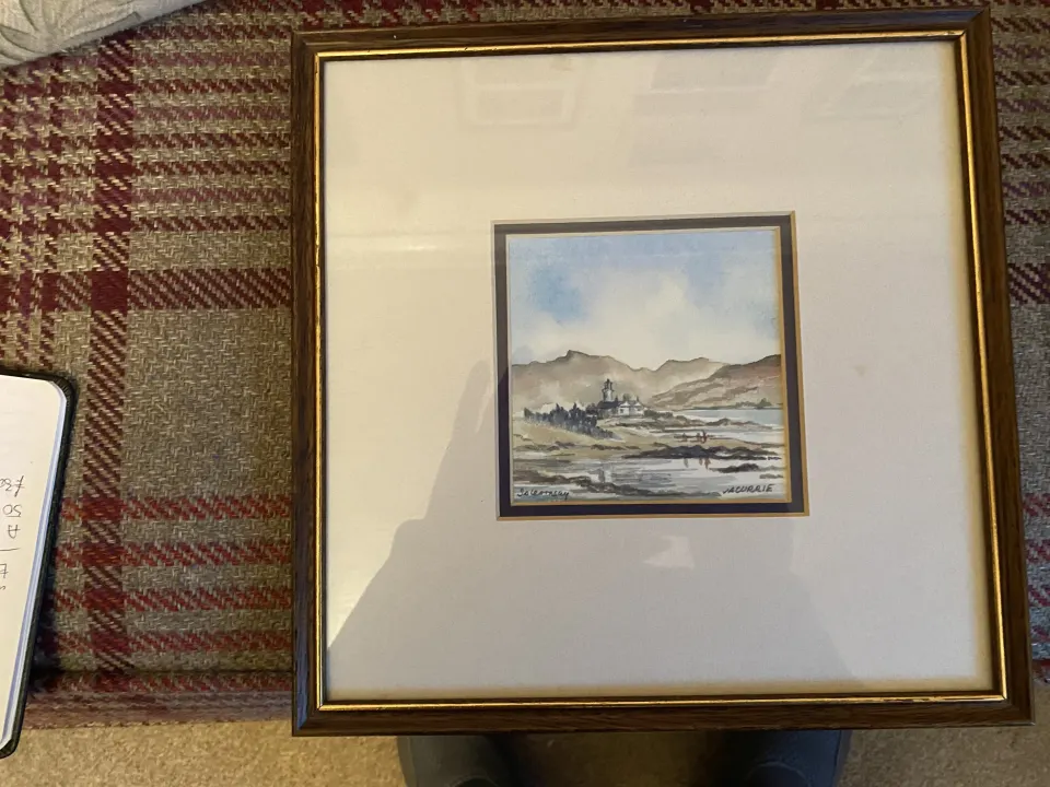 Water colour of Isleornsay Isle of Skye by J A Currie