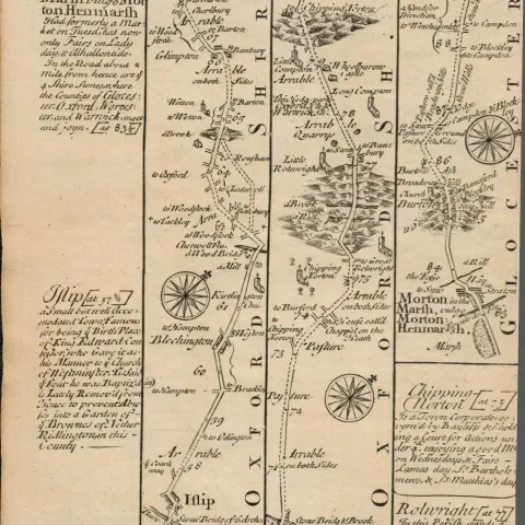 Britannia Depicta E Bowen c1730 Map High Wycombe, Tetsworth, Oxford, Islip.