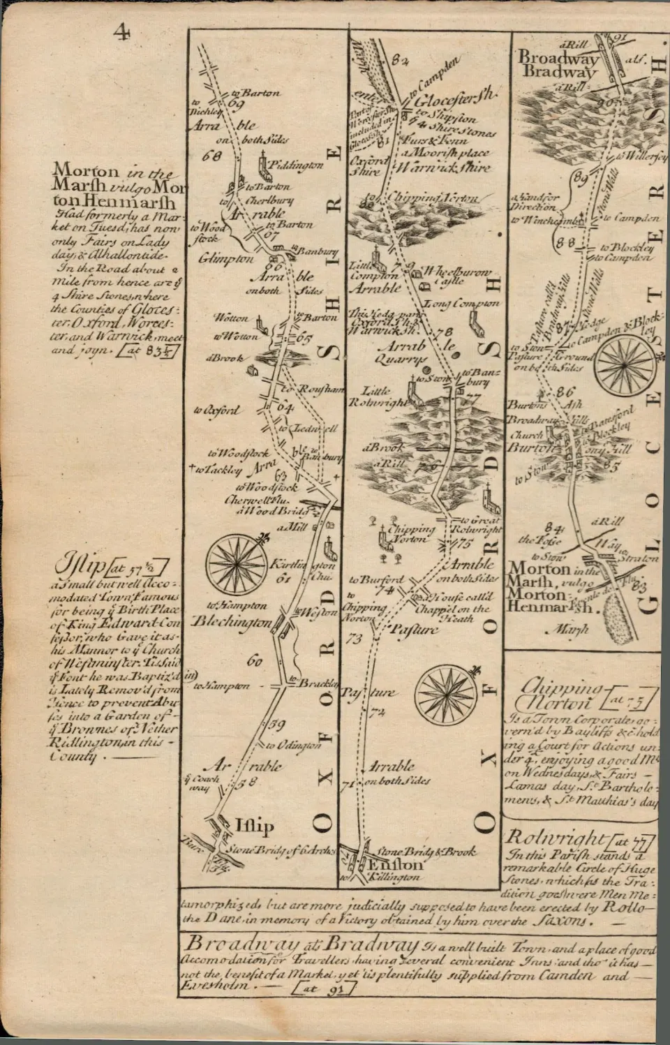 Britannia Depicta E Bowen c1730 Map High Wycombe, Tetsworth, Oxford, Islip.