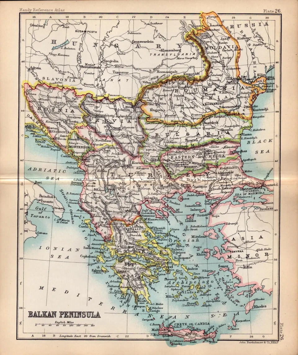 The Balkan Peninsula Double Sided Antique 1896 Map.