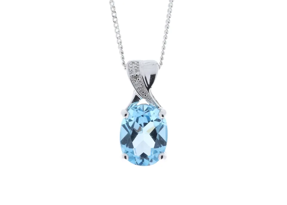 9ct White Gold Diamond And Blue Topaz Pendant 0.01