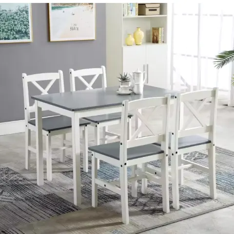 Classic Solid Wooden Dining Table and 4 Chairs Set Kitchen