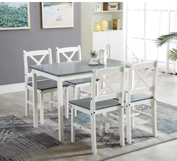 Classic Solid Wooden Dining Table and 4 Chairs Set Kitchen