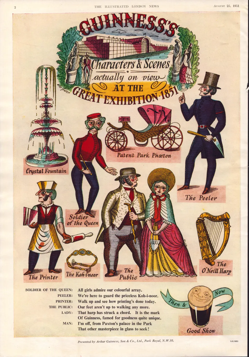 Original 73-Year-Old 1951 Guinness Print Characters & Scenes– GE 1653  #-16.