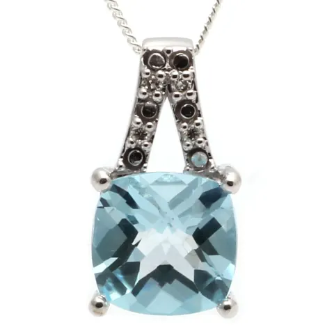 9ct White Gold Diamond And Blue Topaz Pendant (BT3.54) 0.05 Carats