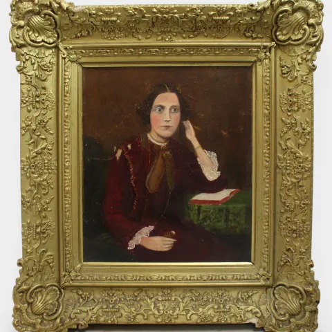 Victorian Portrait Oil on Canvas Set in Heavy Gilt Frame
