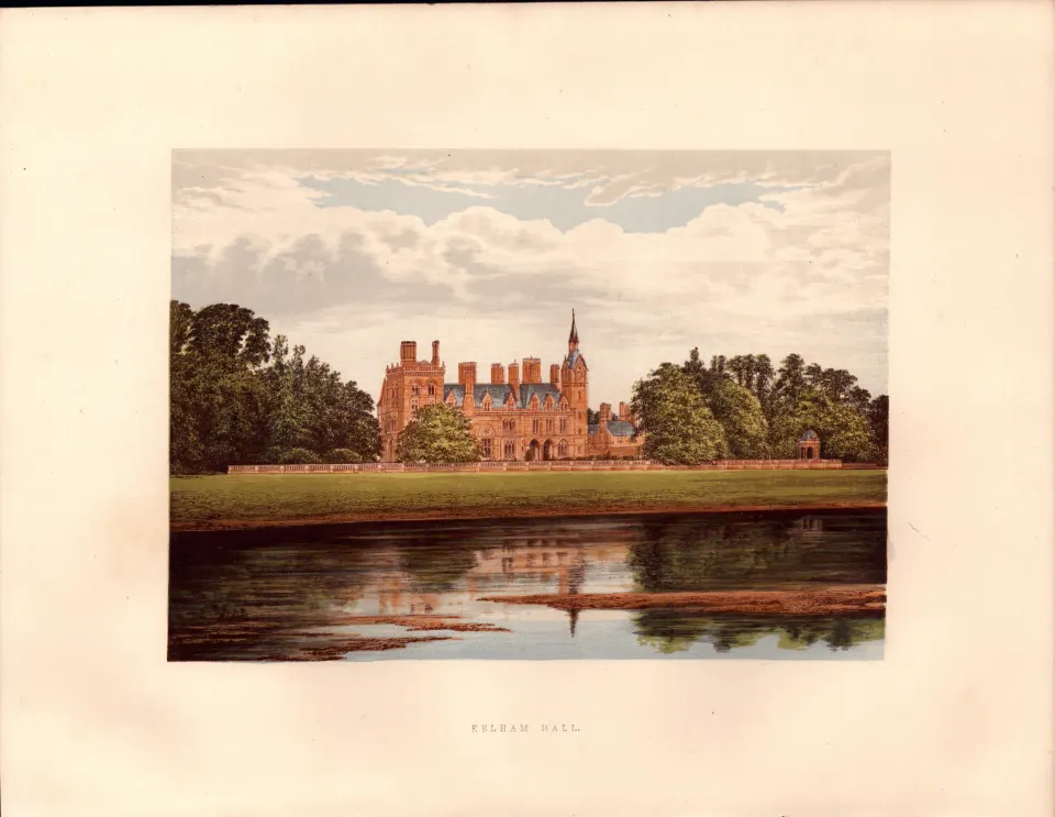 Kelham Hall Nottinghamshire Gilt-Edge Coloured Antique Book Plate.