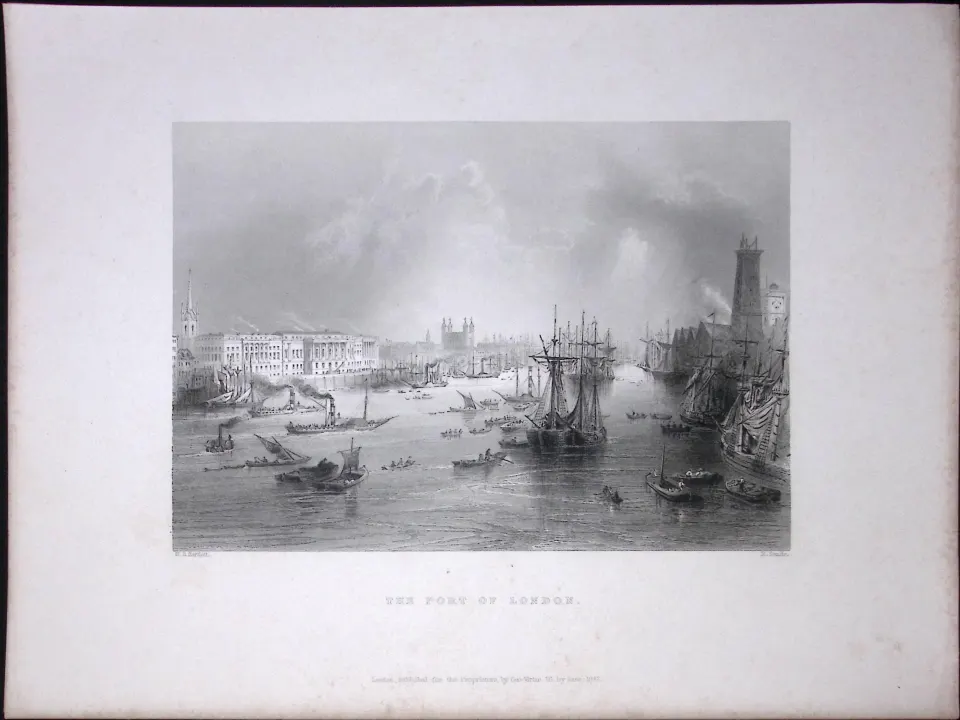 London Port WH Bartlett 183 Years-Old Antique Steel Engraving-4