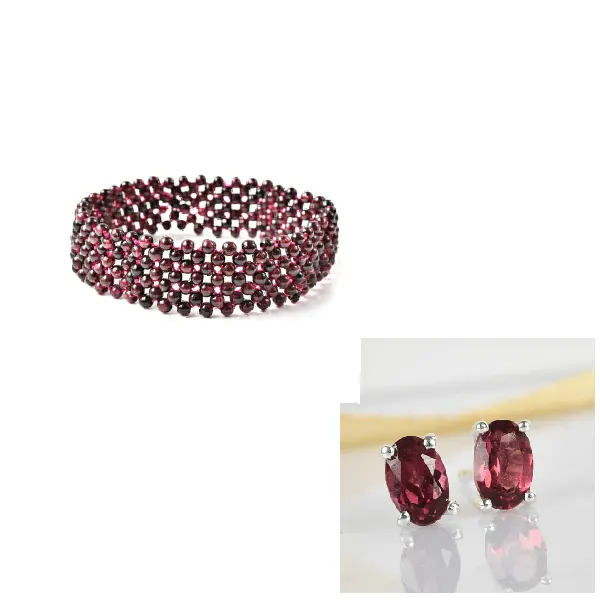 NEW!! Red Garnet Stretchable Bracelet & Earrings