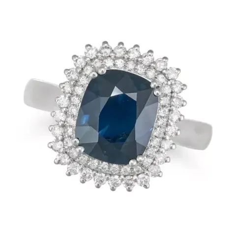 Untreated Vivid Teal Blue 3.88 tctw "VS" Sapphire & Diamonds Ring