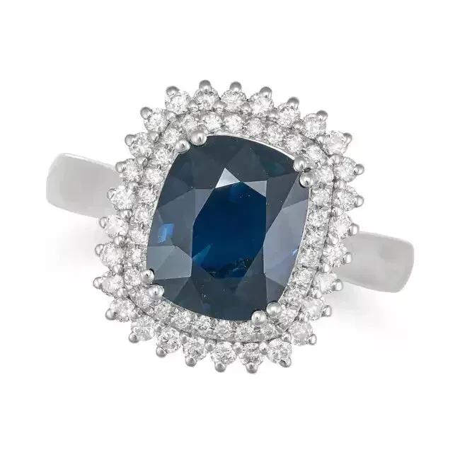 Untreated Vivid Teal Blue 3.88 tctw "VS" Sapphire & Diamonds Ring