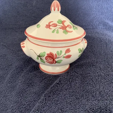 Antique French Sugar Bowl, c1920’s, Fait Main, Faiences d’Art, Strasbourg.