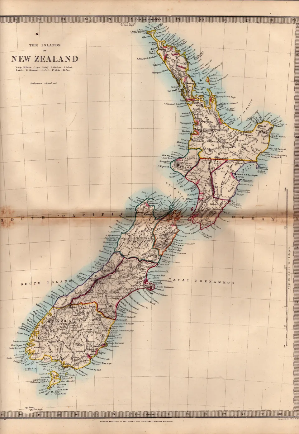 The Islands Of New Zealand Antique Detailed Victorian c1850 Map.