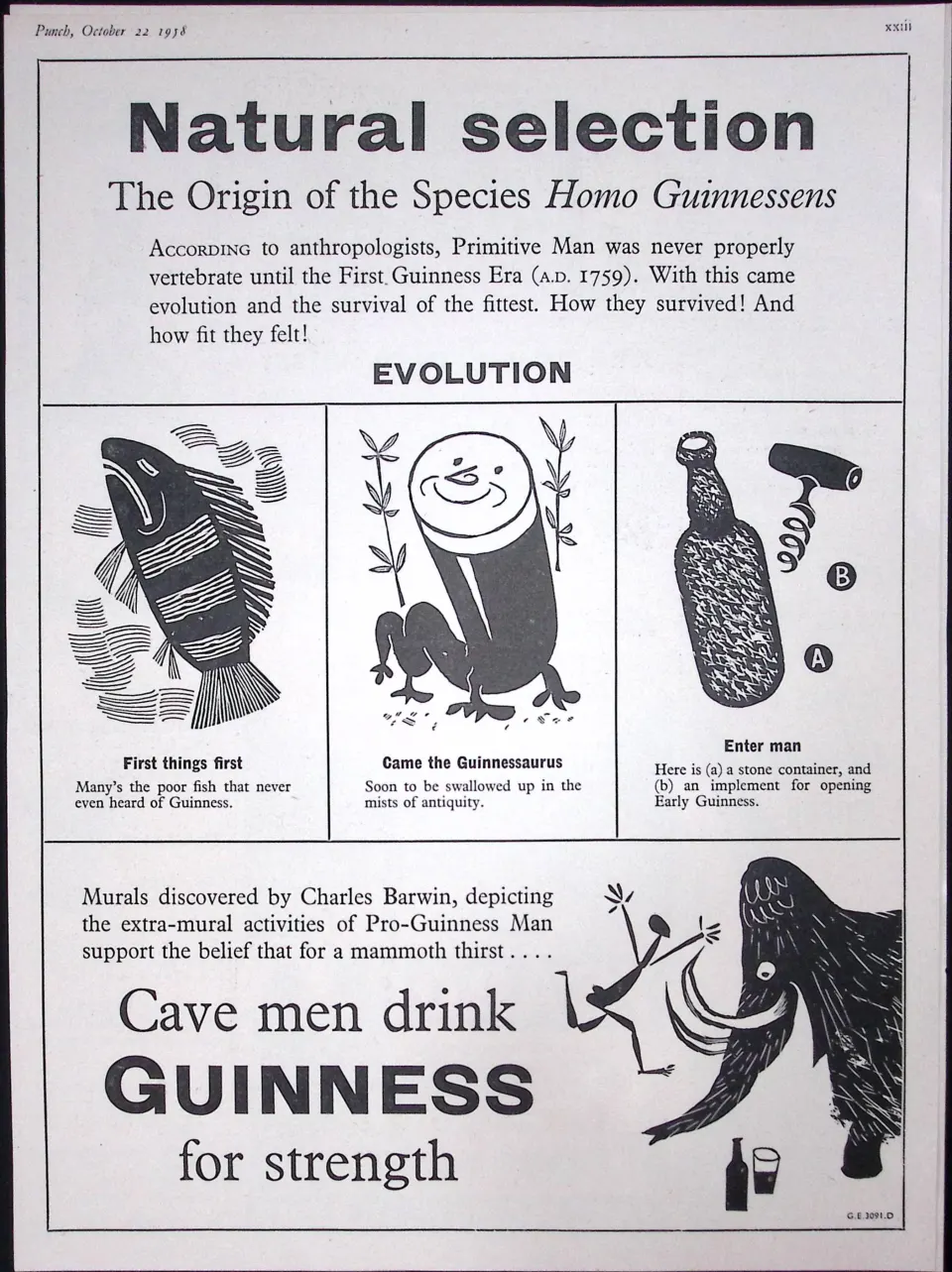 Guinness 67 Years-Old Advert 1958 Natural Selection Print: G.E.3091-D
