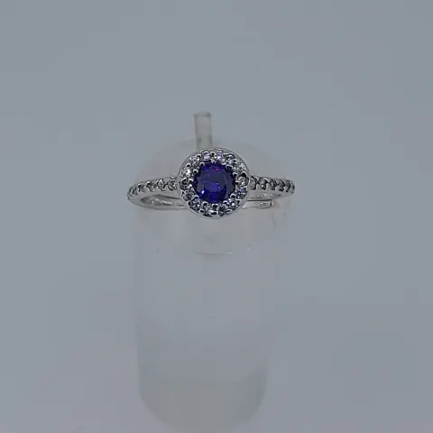 Silver Stamped 925 Dress Ring Set With CZ Stone, Centres Tone Measures 5.94 mm Diameter. Finger Siz