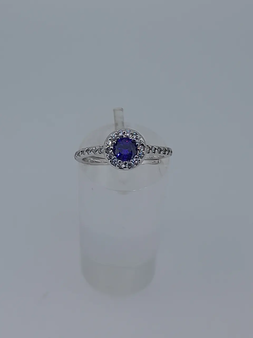 Silver Stamped 925 Dress Ring Set With CZ Stone, Centres Tone Measures 5.94 mm Diameter. Finger Siz