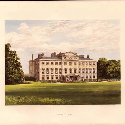 Lathom Hall Ormskirk Lancashire Gilt-Edge Coloured Antique Book Plate.