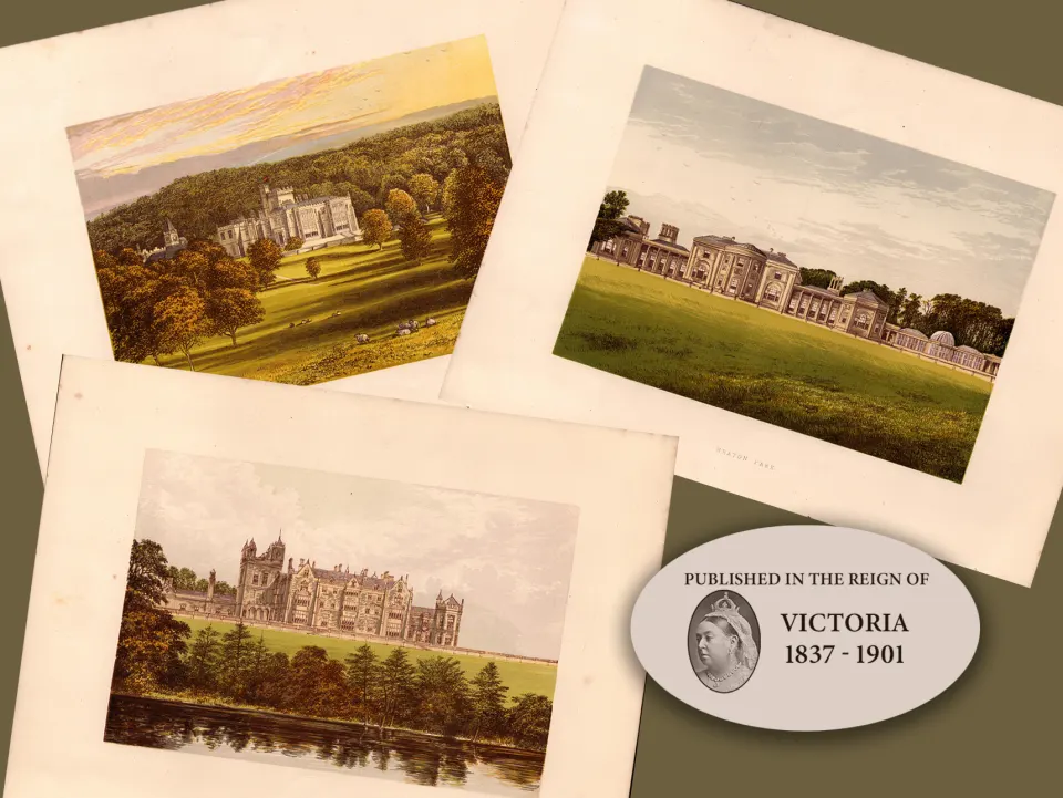 Lancashire 150 Years-Old Job Lot Gilt-Edge Coloured Victorian Antique Book Plates