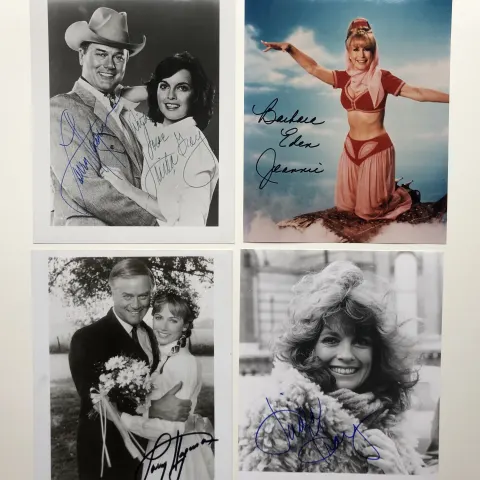 Larry Hagman, Linda Gray & Barbara Eden signed studio photos.