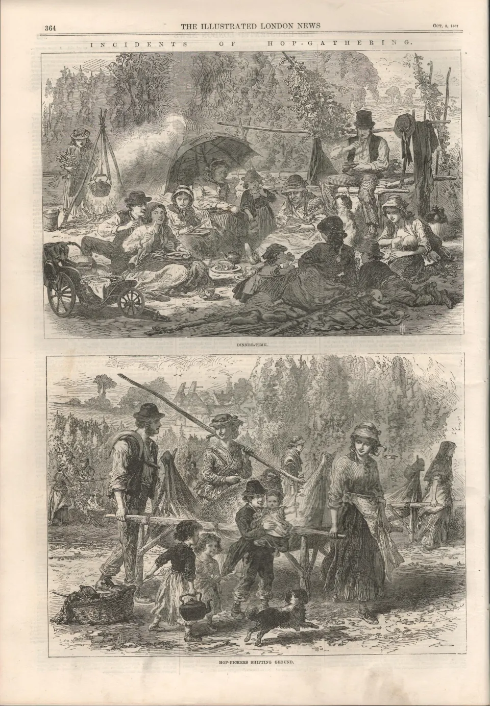 Victorian Hop Picking Kent, Sussex, Surrey Antique 1867 Newspaper