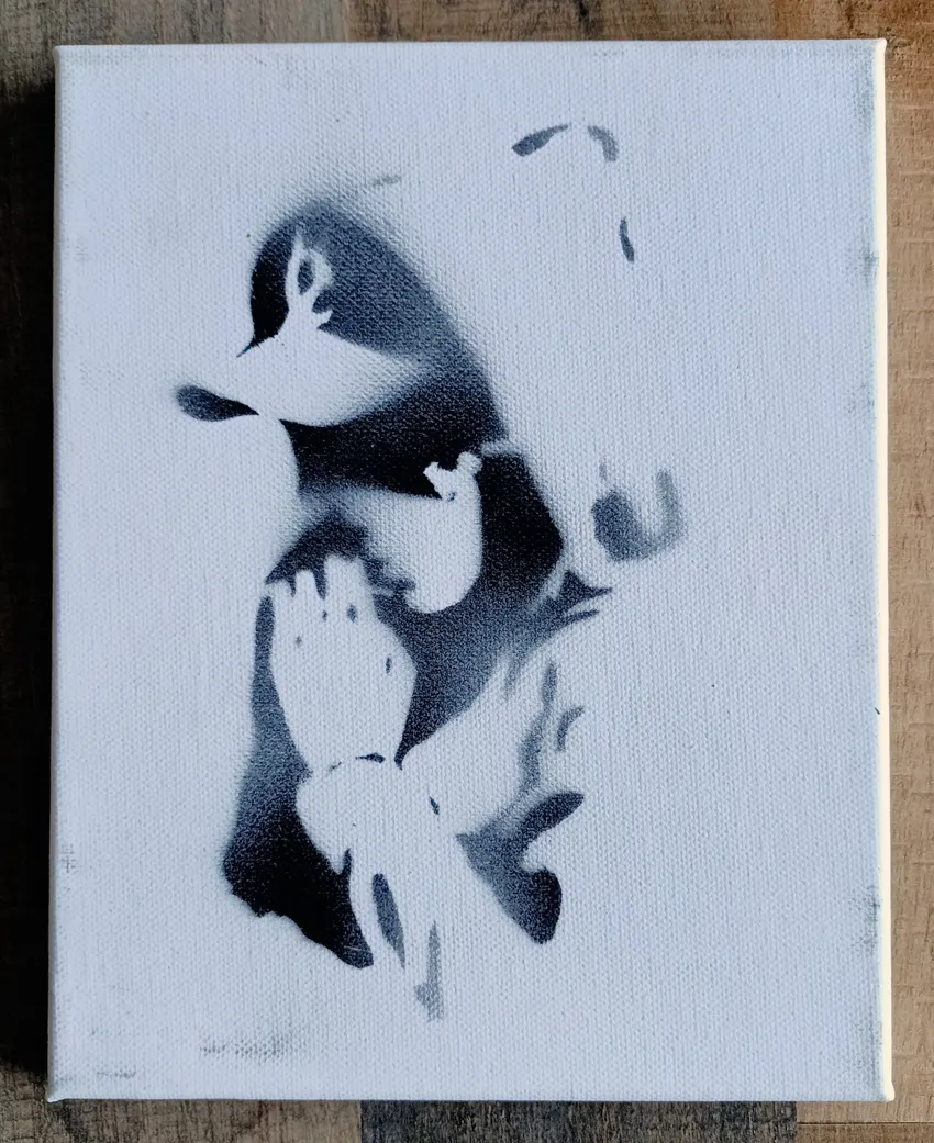 Banksy (Attributed) WSM Dismaland  Boy Praying Canvas w/ticket, letter and envelope. (#0594)