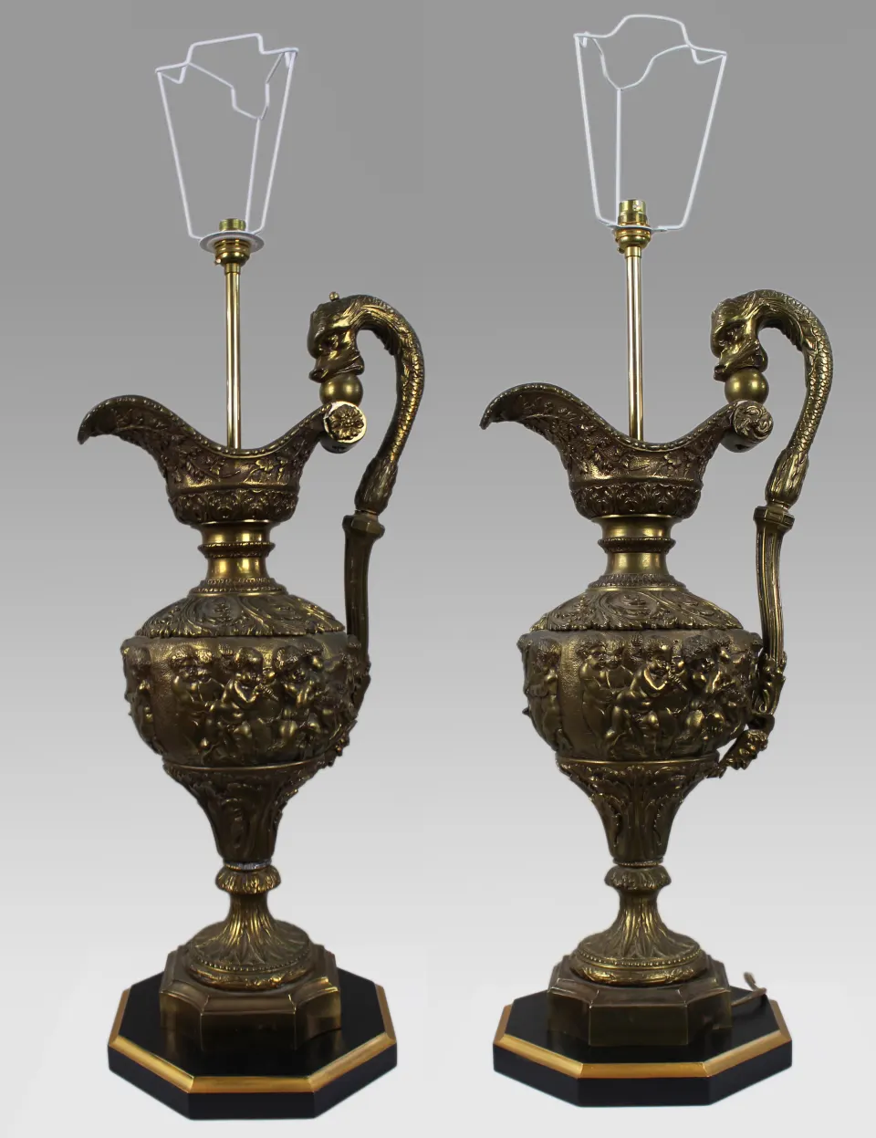 Pair of Large 19th Century French Brass Ewer-Form Table Lamps